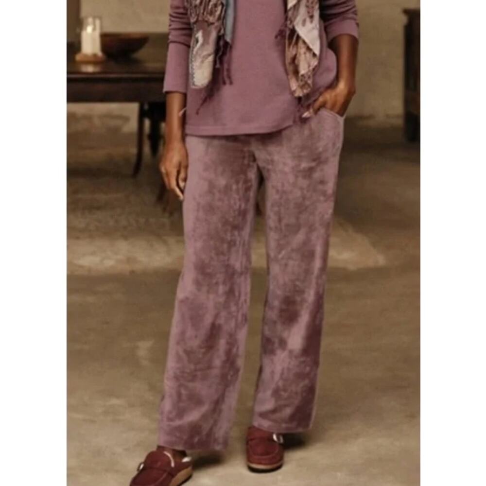 J. Jill Pure Crushed Velvet Velour Wide Leg Pants Rose Taupe Size XL